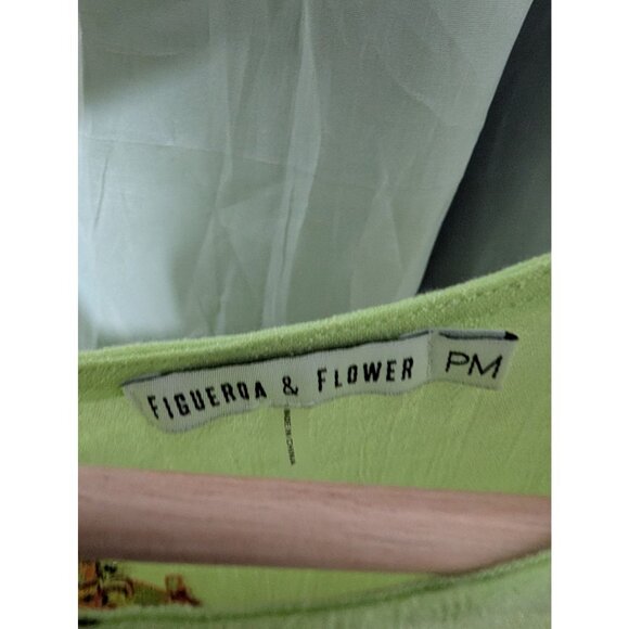 Figueroa & Flower Lime Green Embroidered Boho Blouse Size PM Womens Top - Picture 3 of 6